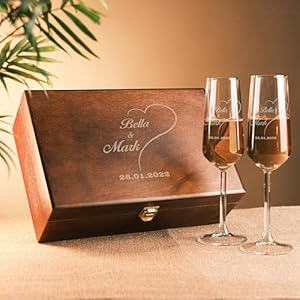Personalized Champagne Flutes for Weddings and Special Occasions, Engraved Champagne Flutes for Bride and Groom, Perfect Glasses for Cocktails and Toasts, Set of 2 by TRENDSHOPIC