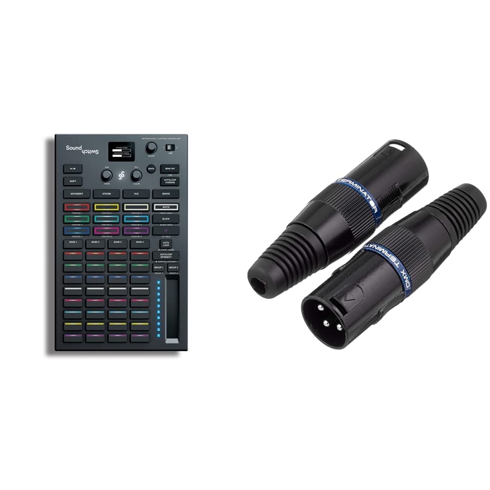SoundSwitch Control One – Professioneller DMX DJ-Beleuchtungs-Controller mit 3 Monaten SoundSwitch Softwarezugang, DMX und Phillips Hue Support & Adam Hall K3DMXT3 Terminator 3 pol 120 Ohm, 2 Stück
