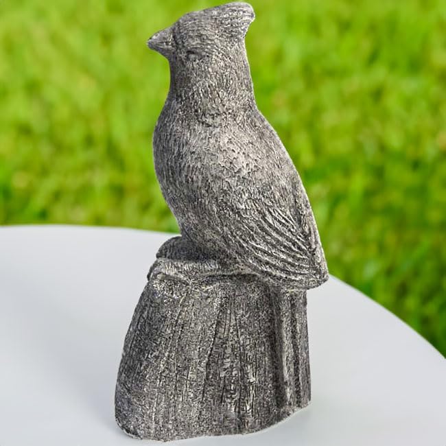 Athens Pre-Aged Cardinal on a Stump Statue – 12.25" Concrete Garden Bird Sculpture with Granite-Style Finish – Hand-Cast Outdoor Cardinal Figurine for Yard, Patio, Porch & Home Décor