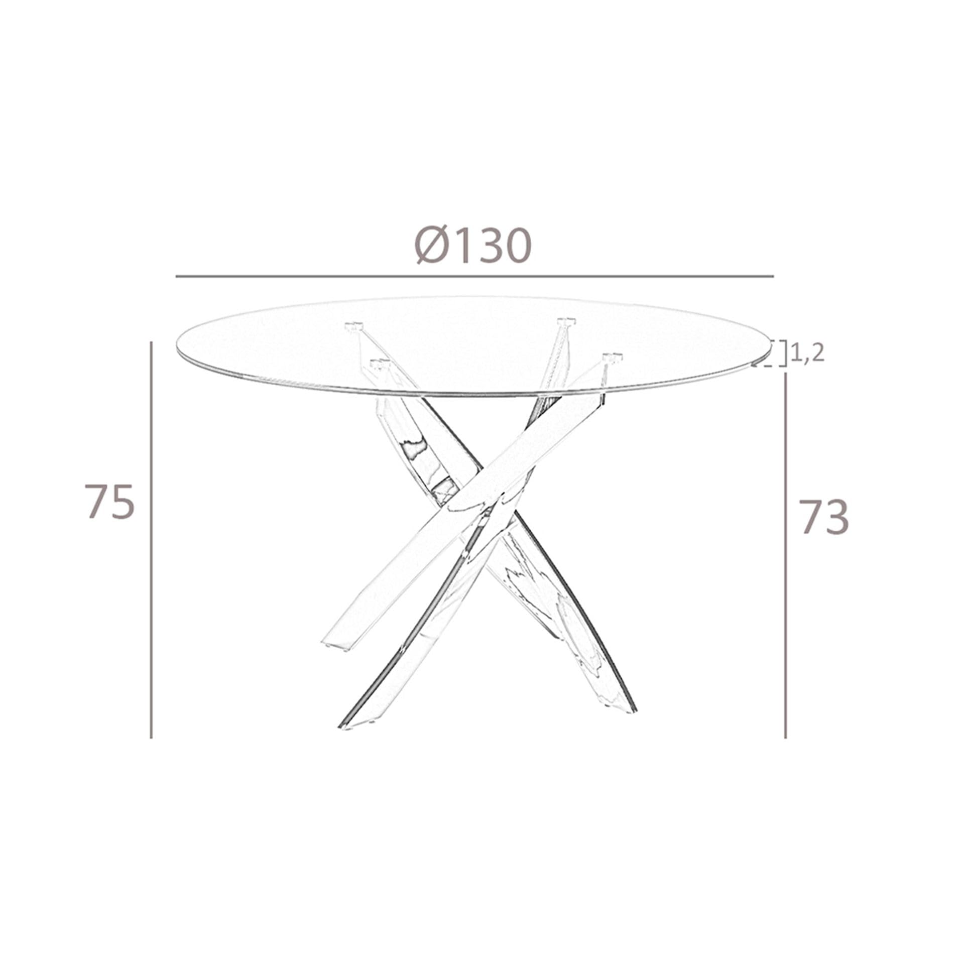 Mesa de Comedor Redonda Ángel Cerdá 1138 de Cristal Templado Transparente y Patas de Acero Color Blanco, Ø 130 x 75 cm