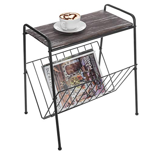 MyGift 16-Inch Rustic Torched Wood & Black Metal Side Table/Coffee Table/Night Stand