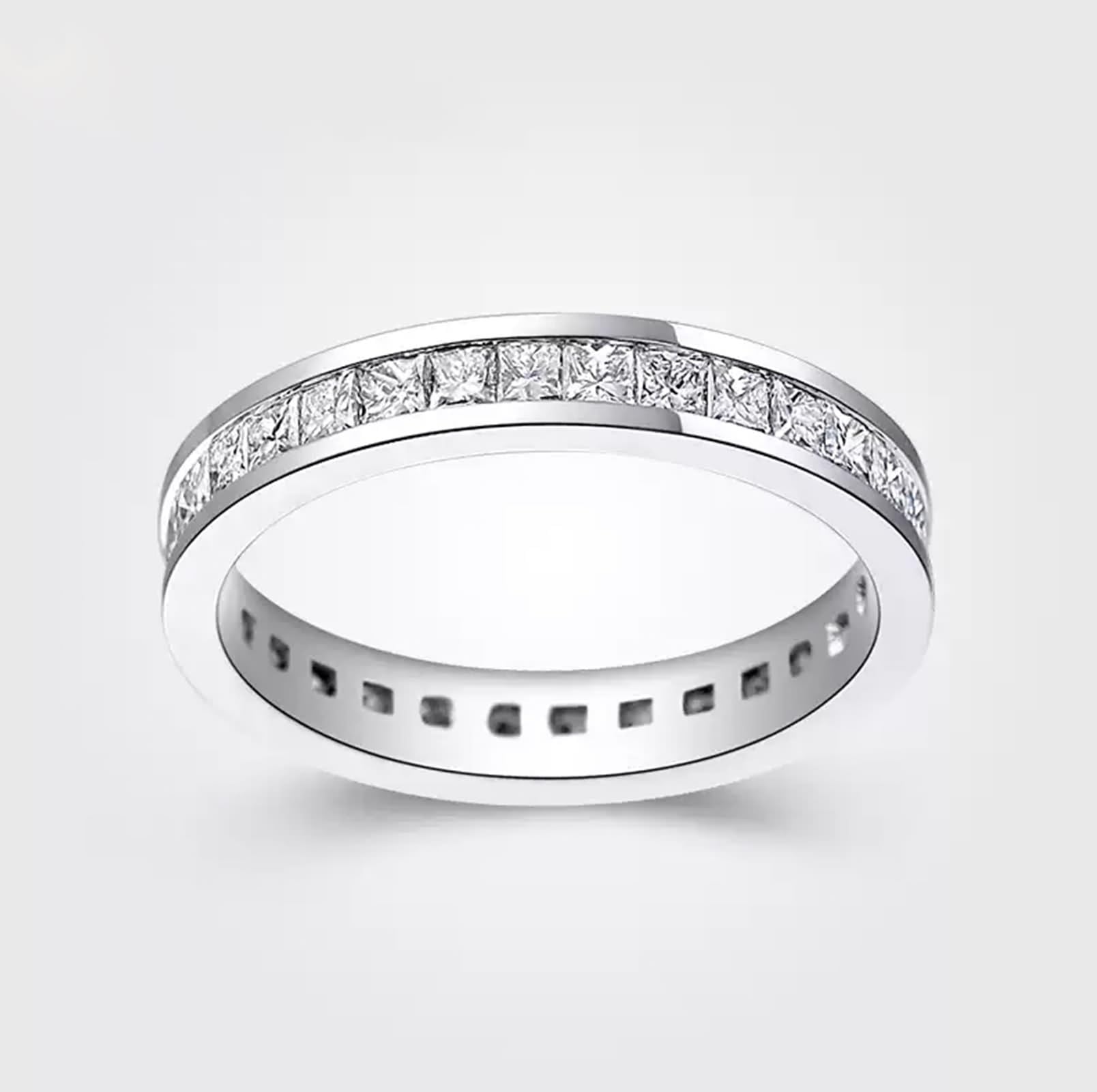 Juego de anillos de plata, anillos de aniversario para mujer con diamantes creados en laboratorio en forma de princesa, oro blanco