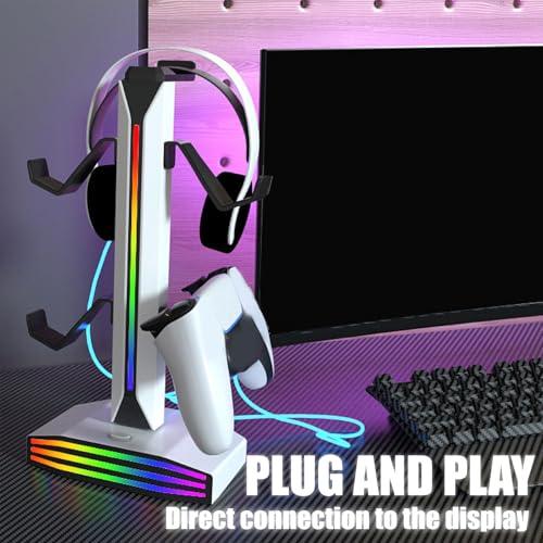 Support de contrôleur RVB pour bureau à domicile avec support de casque et ports USB