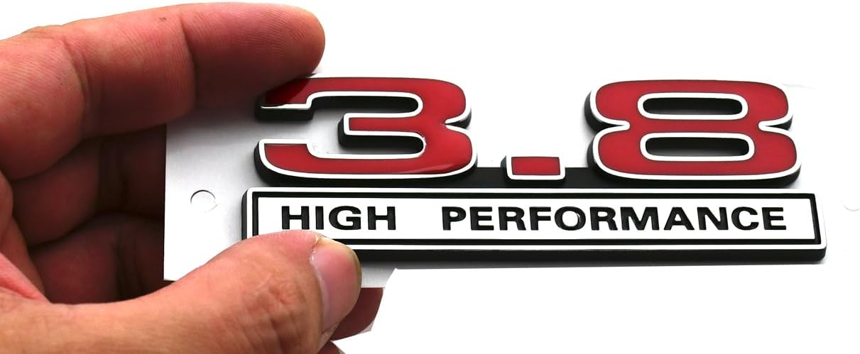 2pcs 3.8 3.8L High Performance Badge V6 Engine Emblems Badge 3D Decals Stickers Cars Trucks (Chrome Red)