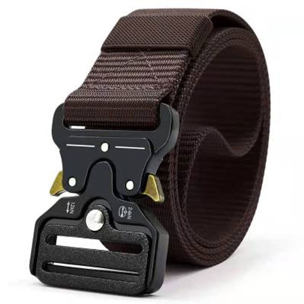 GEEWIN Tactical Belt Rescue Waistband Combat/Military Belt Nylon Webbing Riggers Belts, Heavy Duty handtools Belt with V-ring Buckle (Coffee)
