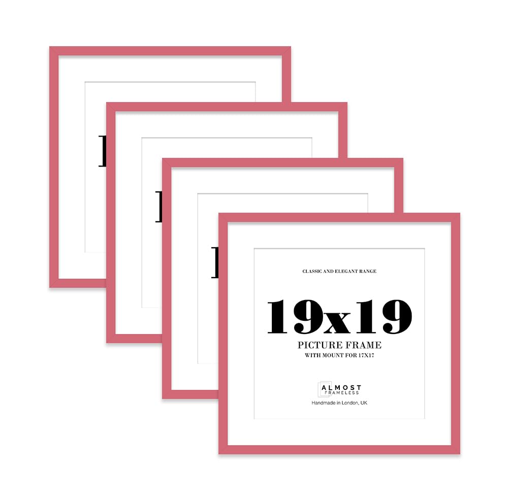 19x19 Pink Picture Frame with Mount for 17x17 Photos, Prints - Modern Square Wall Frame, Set of 4