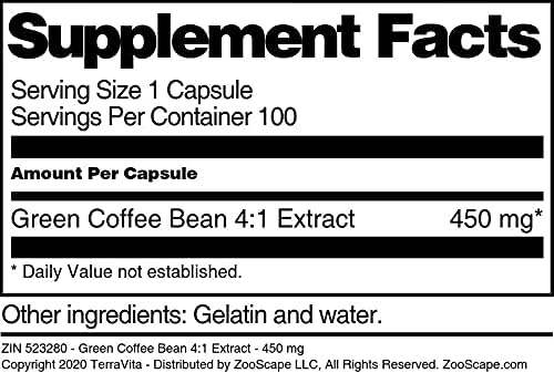 Miniatura 4 de TerraVita Extracto de grano de café verde 41 - 450 mg (100 cápsulas, ZIN 523280) - Paquete de 3
