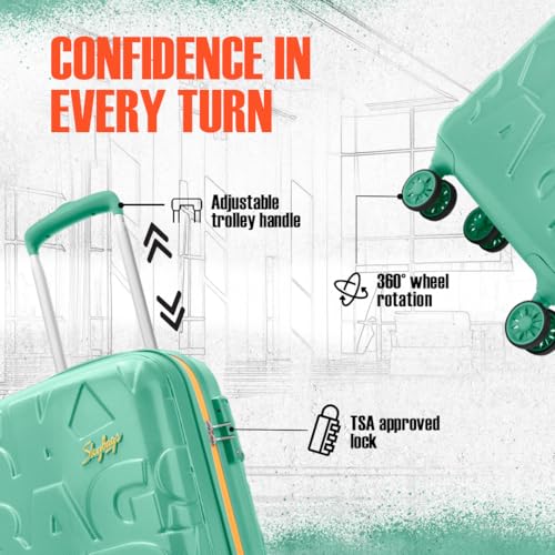 Image of Skybags Polycarbonate (Pc) Graphiq Cabin 55 Cm(Small) Trolley Bags for Travel Hard Case 8 Wheel Spinner Luggage, Lightweight Bag with TSA Lock & Scratch Resistant with 5 Years Warranty (Marine Green)