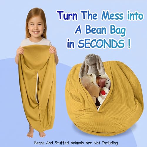 Image of Stuffed Animal Bean Bag Storage Chair Cover (No Filler) Soft Washable Stuffable Removable Premium Organizing Plush Toys Comfortable Organizer Keep Clutter with Premium Zipper Adults (Green, Medium)
