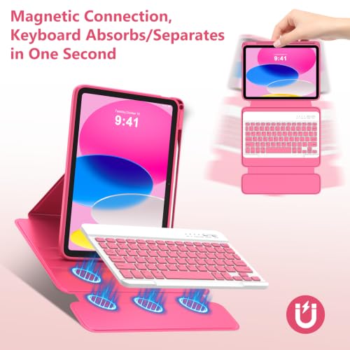 Image of besky Keyboard Case for iPad A16 11th /10th Gen 11 /10.9 Inch, 360 Rotatable | Detachable Keyboard with Magnetic Cover & Pencil Holder, Compatible with iPad 11 2025 and iPad 10 2022, Watermelon Red
