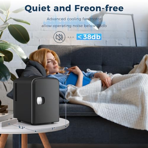 Image of Antarctic Star Compact Refrigerator, Portable Mini Fridge, Skin Care 4L Capacity /6 Cans, for Bedroom, Car, Office & Dorm, Small Cooler for Cosmetics, Beverage and Food, Black
