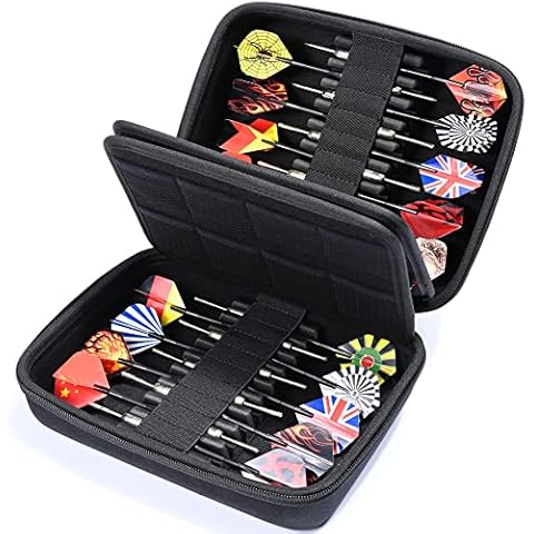 RAIACE Hard Storage Dart Case for 18 Steel Tip or Soft Tip Darts, Dart Carrying Case for Dart Tips, Shafts and Flights. (Case Only, Not Include the Darts) - Black Cover