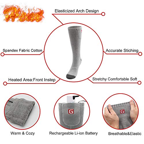 Autocastle Women Girls Battery Socks Rechargeable Electric Heated Socks,Battery Heat Insulated Socks Kit Winter Warm Thermal Heating Socks,Cold Weather Battery Sock Ski Hunt Bike Foot Warmer,Grey #TOP3