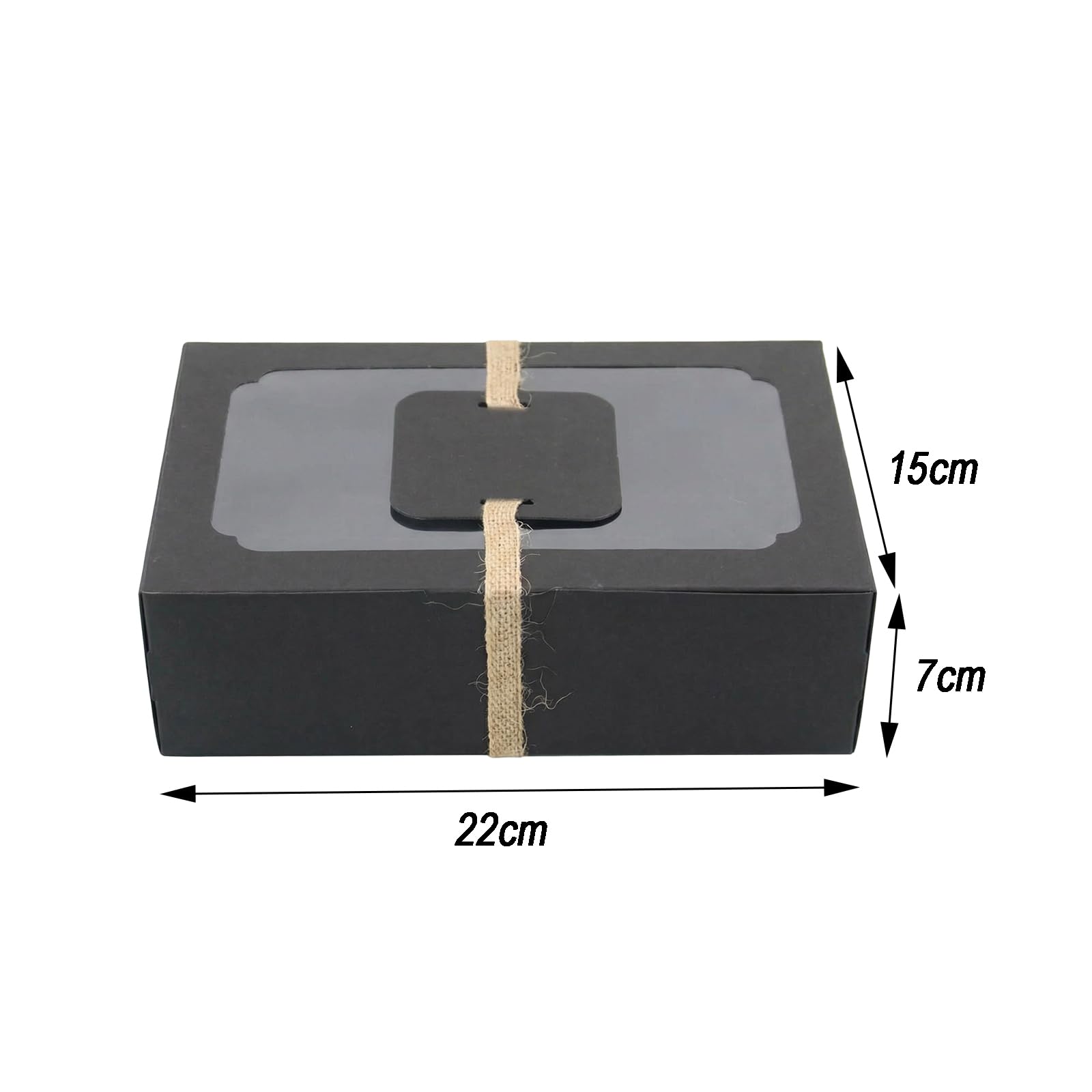 12 Pezzi Scatole per Biscotti, Scatola per Torte, Scatole per Dolci,Rettangolari, Finestre Trasparenti, con 12 Carte di Carta e un Rotolo di Spago, per Crostate, Torte, Pasticcini (Nero)