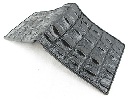 Genuine Crocodile Alligator Backbone Skin Leather Bifold Wallet ([A8] - 7 Card Slots + 1 ID Window + 2 Compartments for Bills, Black)4
