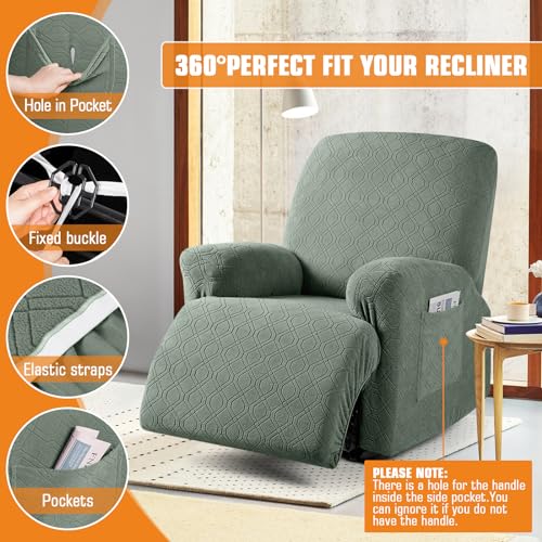 Image of VANSOFY Oversized Recliner Chair Cover, 4-Pieces Stretch Recliner Covers for Recliner Chair Soft Reclining Chair Slipcover Jacquard Pattern Furniture Protector for Dogs Cats(Bean Green)