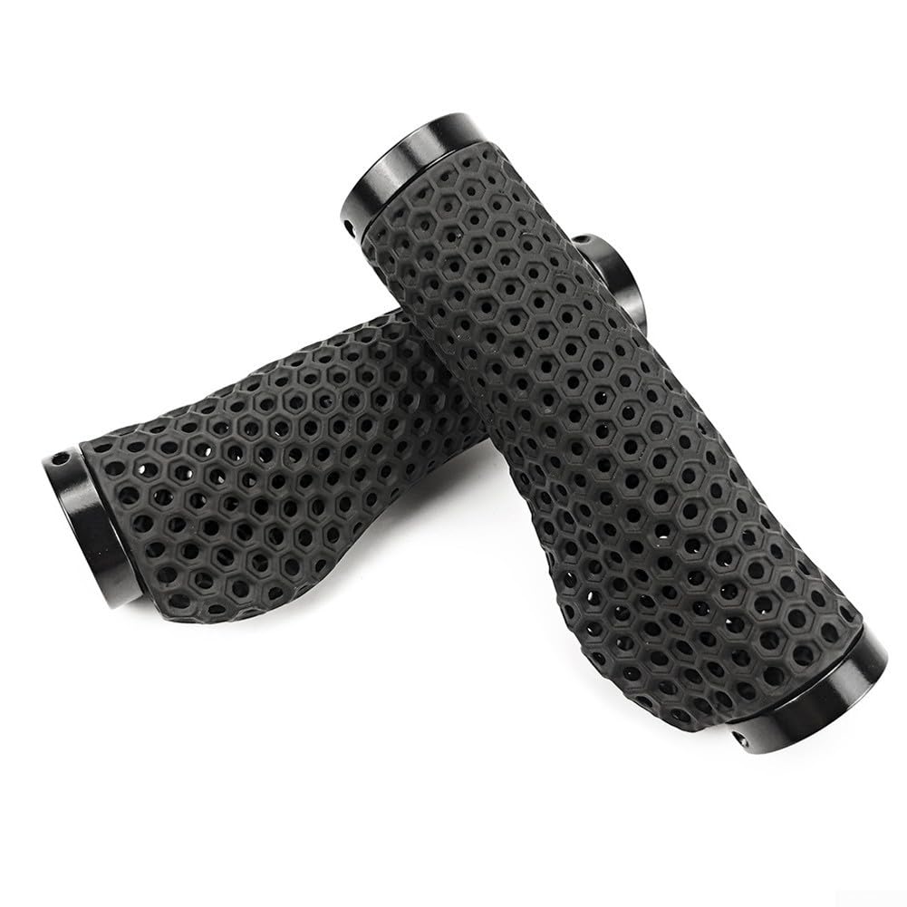 Yhenlovtt Manopole ergonomiche per bici stampate in 3D, ventilate antiscivolo, chiusura a doppio lato per mountain bike, assorbimento degli urti, nero, lunghezza 130 mm, diametro interno 22,2 mm