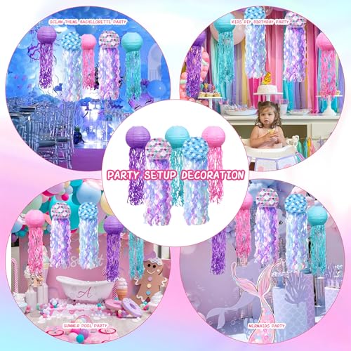 Image of 5pcs Colorful Hanging Jellyfish Paper Lanterns - Gradient Ocean-Themed Decor for Mermaid Party, Under The Sea Nursery Room, Wedding Birthday Party Decorations Pack Bulk