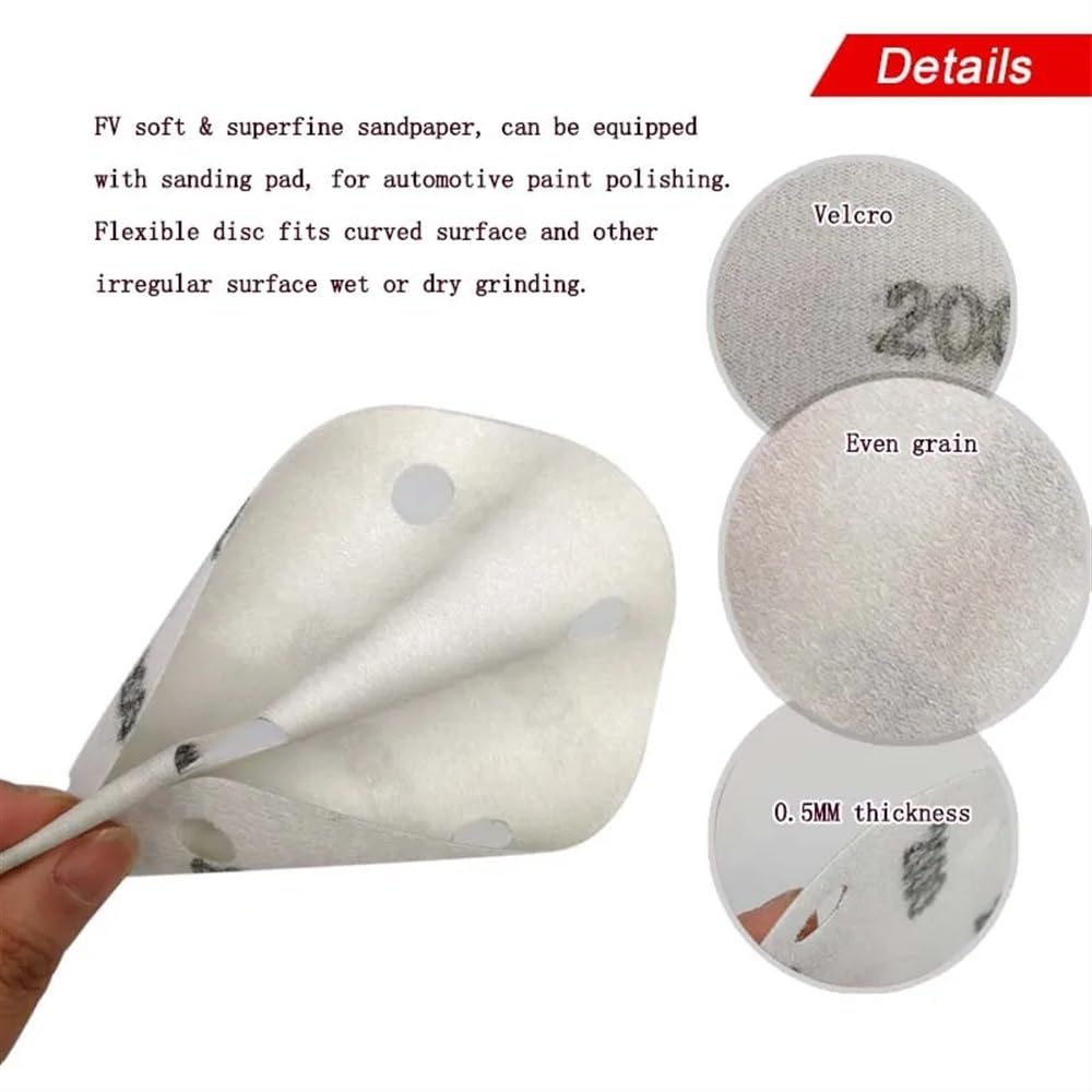 Papel de lija abrasivo ZSBLXHHJD 6 "150 mm 9 agujero Fv Papel de lija de la rueda de la rueda de la rueda de la película del cuerpo y lazo de la bucle Auto ultra fino, 600# -4000#