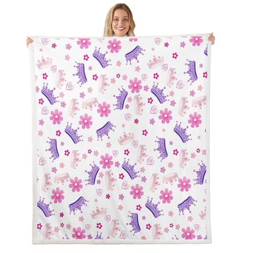 Couverture polaire couronne rose et violette Manfei pour lit enfant 100x125 - 2