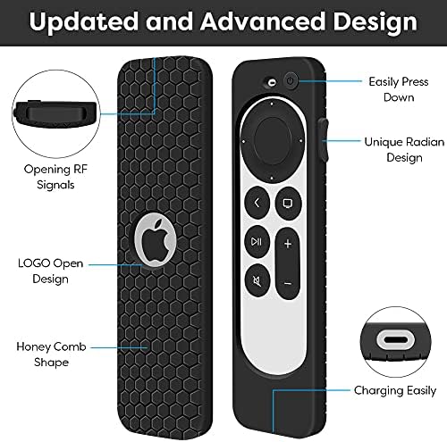 Case for Apple TV 4K 2021 Remote Control,Cover for Siri Remote 2nd Generation/Apple TV 6 Generation Replacement Silicone New Sleeve Skin Holder Protective Grip Protector-Black(Black)