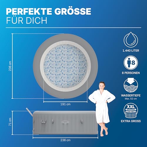 Bestway Lay-Z-Spa Hawaii AirJet Whirlpool Ø236 x 71 cm – Aufblasbarer Outdoor Jacuzzi für 8 Personen, 190 AirJet Düsen, EnergySense Dämmung, App-Steuerung, Heizung 40 °C, Frostwächter, TriTech PVC