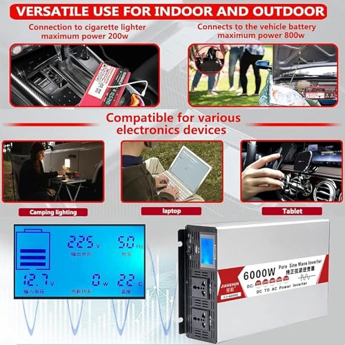 Inversor De Energia De Onda Senoidal Pura, Com Display + Porta Usb + 2 * Universal, 12v/24v/48v/60v