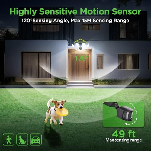 LUTEC 21W PIR LED Security Light, 1700LM 5000K Outdoor Motion Sensor Floodlight, Twin-Head Integrated Exterior Security Light, Wall Mounted Flood Light for Patio Garden Yard, Black - Image 4