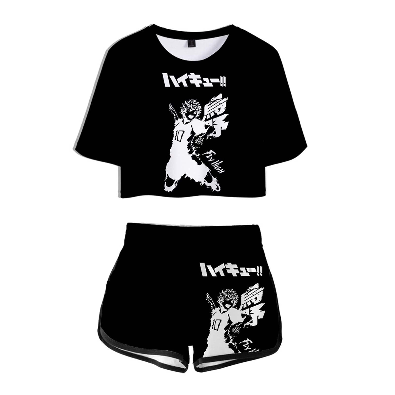 Dziewczęcy krótki top i szorty z nadrukiem 3D Karasuno High School Koszulka z krótkim rękawem i szortami garnitur siłownia trening bieganie dres letnie piżamy ubrania do jogi, Kolor H, XL