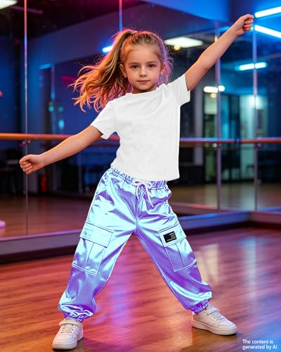 Image of SANGTREE Girls' 2 Piece Outfits T-Shirt and Drawstring Cargo Jogger Pants Clothing Set, 4-14 Years