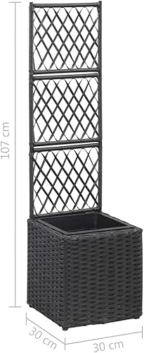 Miniatura 7 de WEMYUFURN Trellis Raised Bed with 1 Pot 11.8"x11.8"x42.1" Poly Rattan Black,Raised Garden Bed,Outdoor Planters for Flower Herb Garden