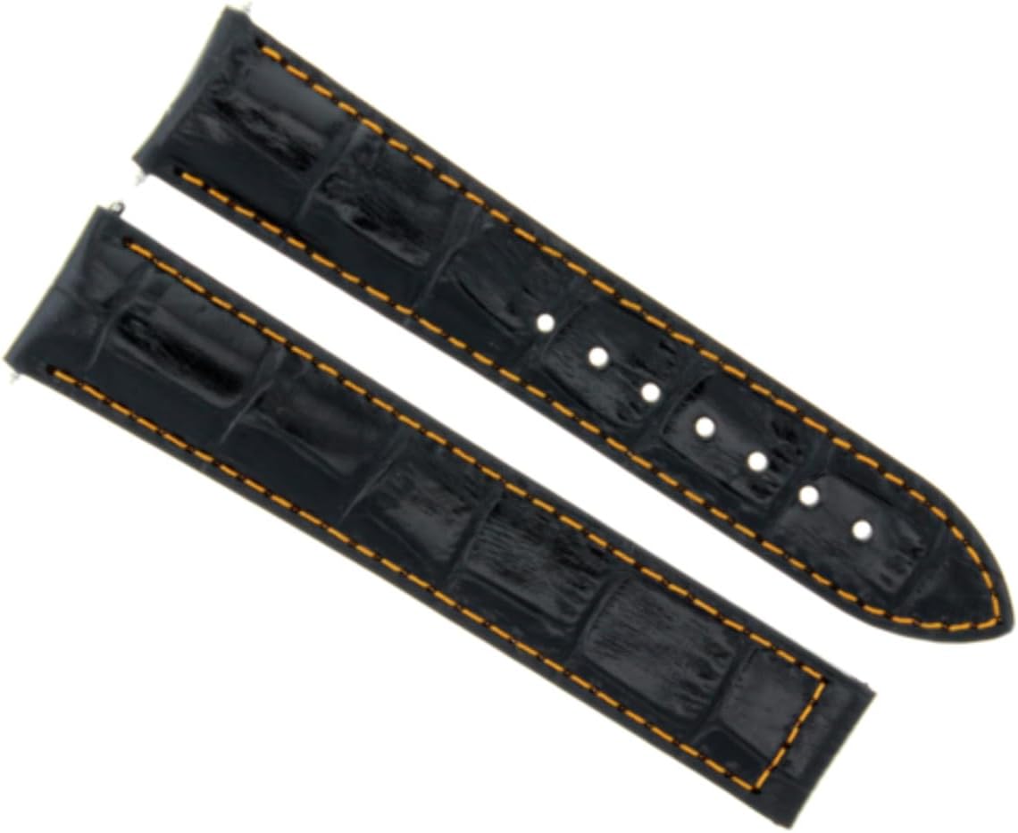 Ewatchparts 22mm Leather Watch Band Strap Deployment Clasp Compatible With Zenith Watch Black With Orange Stitching