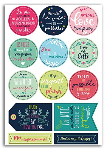 Toga STY030 13 Stickers Messages Positifs, Papier, Multicolore, 4,5 x 4,5 x 0,1 cm