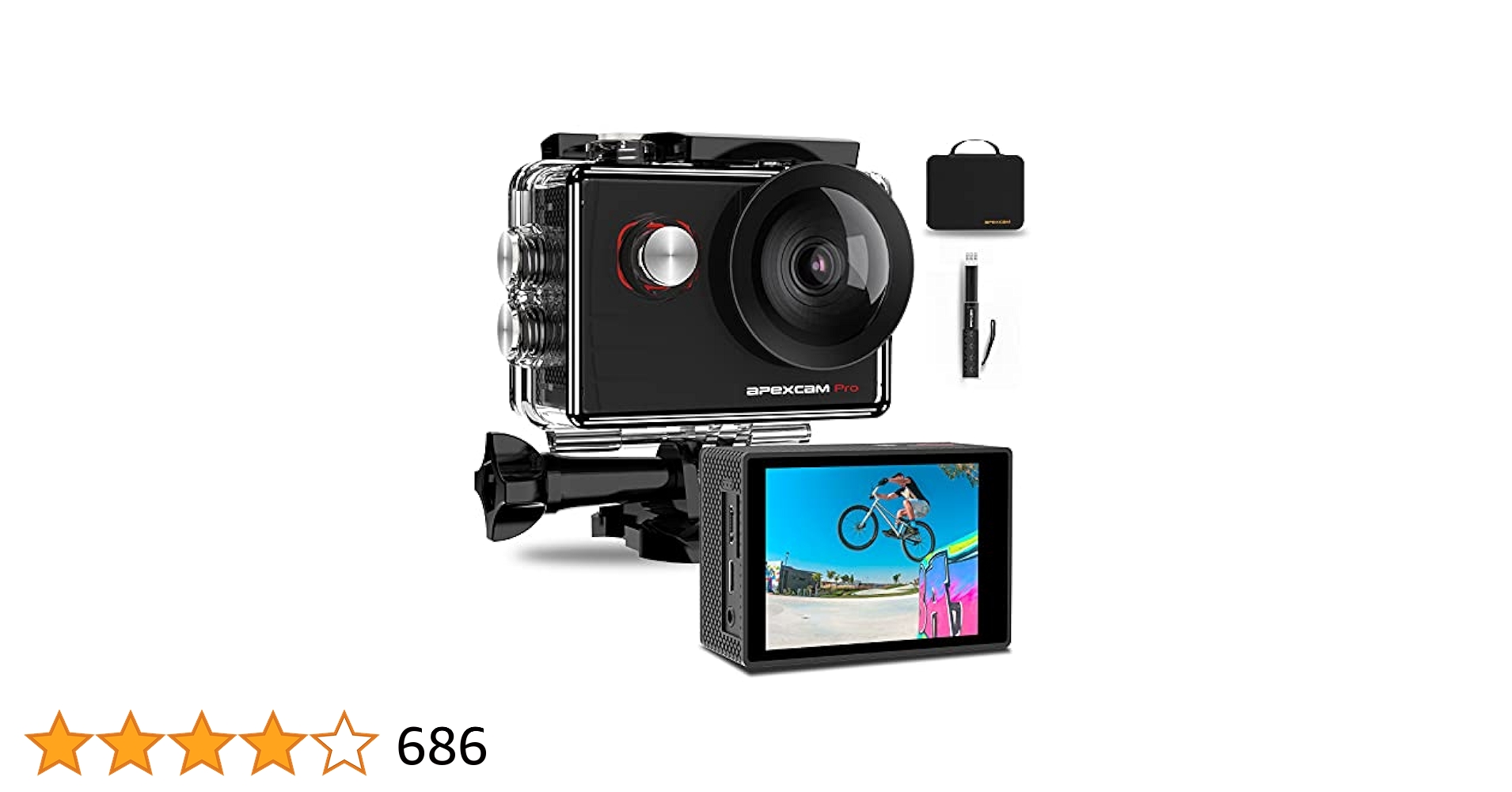 Apexcam アクションカメラ Apexcam Pro 4K EIS 20MP WiFi Action Camera 170° Wide-Angle