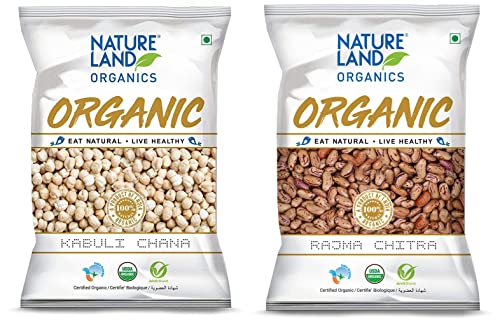 Image of Natureland Organics Kabuli Chana /White Chana /Chole 500 Gm - Organic Healthy Chana & Rajma Chitra 1 Kg - Organic Healthy Pulses