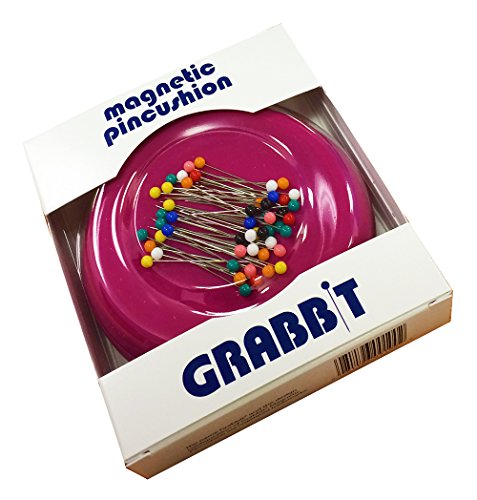 Image of Grabbit Magnetic Sewing Pincushion with 50 Plastic Head Pins - Magnet Pin Organizer for Quilting, Embroidery, Needles, Bobby Pins, & Craft Storage, Raspberry