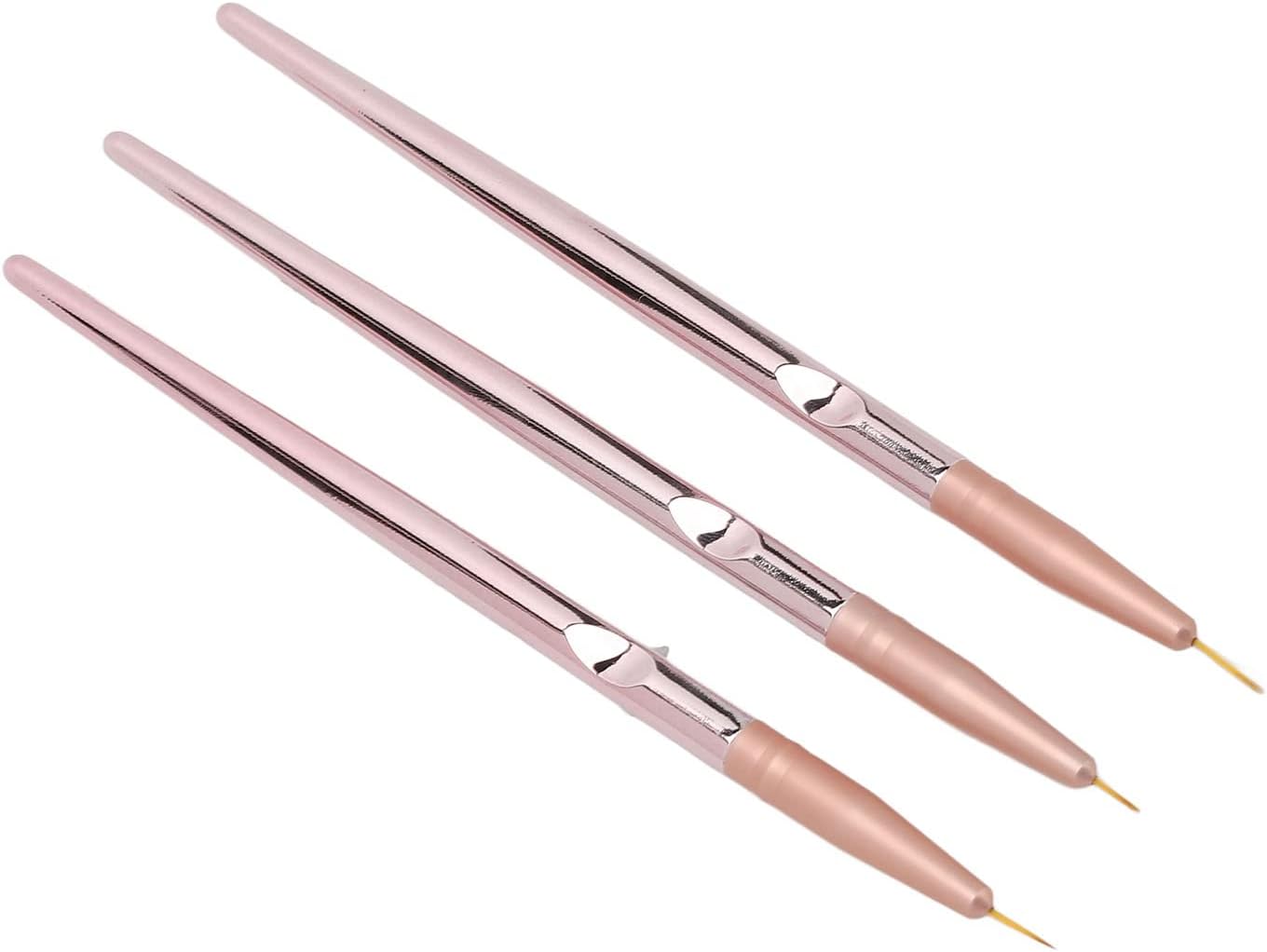 Nail Art Liner Brushes, Nail Art Liner Brush Nylon Bristles Metal Pen Barrel Portable Nail Painting Pen Nail Drawing Pens Liner Detail with Lid for Home Nail Salon Rose Gold 3PCS