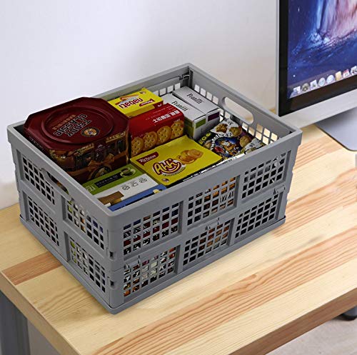 Jandson 34 Liter Grey Folding Crate, Collapsible Storage Milk Crates, 3 Packs, R