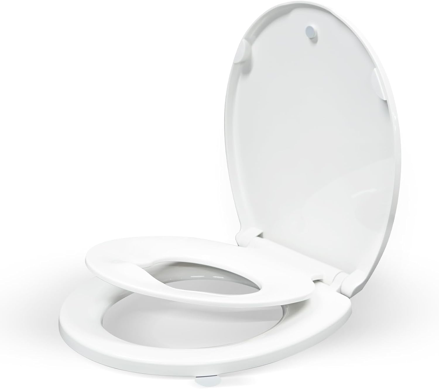 KHE Round Toilet Seat with Child Seat 16.5 Inch, Soft Close Toilet Seat with No-Touch Handle, Quick Release, Non-Slip, Durable PP, White