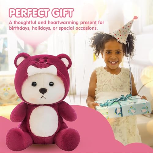 Image of Kidology Plush Teddy Bear with Hood (Removable) - Ultra Soft Huggable Baby Stuffed Animal, Adorable Cuddly Toy for Kids & Girls, Perfect Birthday Valentine Gift for Girlfriend- 30 cm,Red