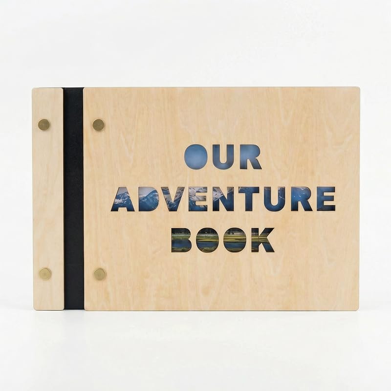 Álbum de Fotos de Madera 'Our Adventure Book' 6,9" × 10", Libro de Recuerdos para Viajes, Boda, Aniversario, Regalo para Pareja o Amigos miniatura 1
