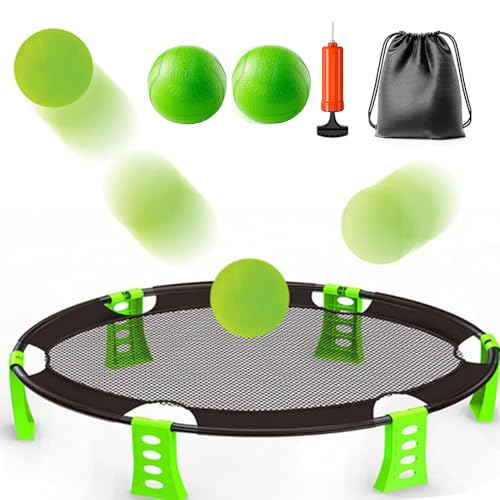 SKIKHN Roundnet - Juego de 2 pelotas para exteriores, bomba y bolsa con cordón, juego de juegos de equipo para playa, césped, patio y parque