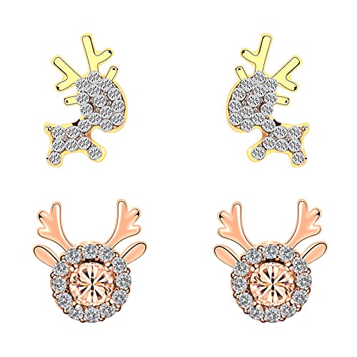 Vibbang 2 Paar Ohrringe Weihnachten Silber 925 Ohrstecker Weihnachten Geweih Rentier Elch Ohrringe Schmuck Ohrstecker Set Weihnachten Schmuck Geschenk für Damen Mädchen Mit Geschenkbox Cover