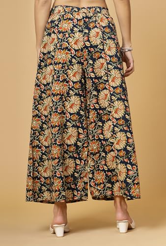 Image of Pistaa's Women's Regular Fit High Rise Pure Cotton Big Flair Printed Regular Palazzo