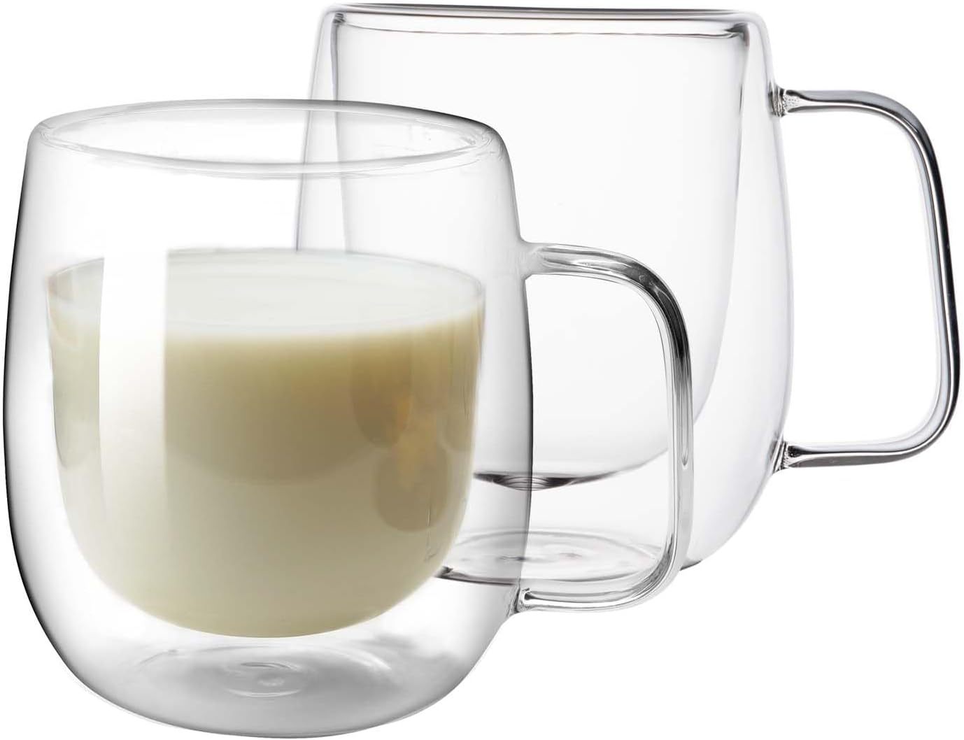 Double Wall Glass Coffee Mugs -11.8Oz Clear Insulated Glass Espresso Cups with Handle Mugs for Hot Beverages,set of 2 Perfect for Cappuccino Latte Americano Tea Bag (Large (2 PACK))