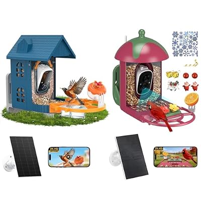 Minikey Smart Bird Feeder with Camera Outdoor Birdhouse: AI Identifies 11000+ Species, 2K HD with Arrival Alerts, Attracts Hummingbirds, Solar Powered, Gifts for Bird Lovers Mom Dad