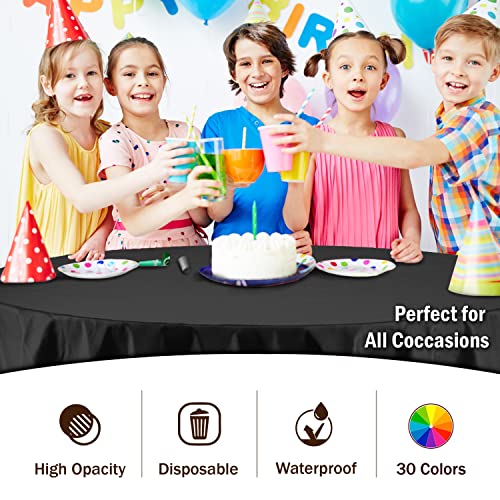 Image of Party Solids Black Round Plastic Tablecloth - 84 Inch, Pack of 24