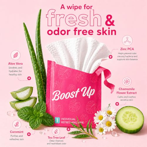 Image of Muun Deodorant Body Wipes for Odor, 20 Count 18x20 cm Aluminum-Free Individual Wrapped Travel-Friendly Hygiene Personal Cleansing Wet Wipes for Intimate, Butt, Body