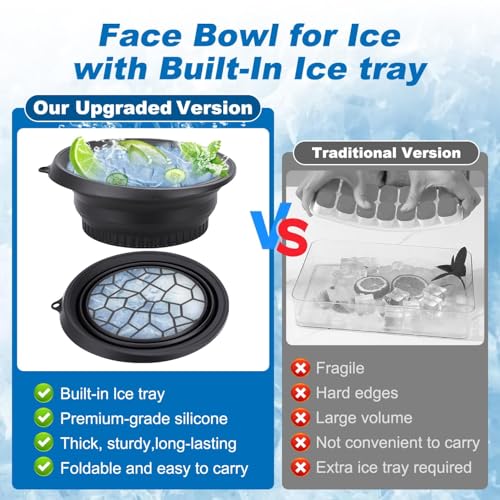 Image of Face Bowl for Ice with Built-in Icetray - Collapsible Silicone Facial Ice Bath Bowl for Easy Storage & Carrying,Face Ice Bath Bowl for Cold Plunge Therapy,Facial Plunge Bowl for Home & Travel (Black)