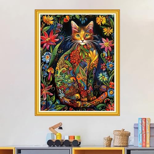 Image of Magxvouy Cross Stitch Kits Stamped Full Range of Embroidery Kits,Cross Stitch Patterns Needlework Kits for Beginners 11CT Printed Kits&Cat Flowers 16x20 inch